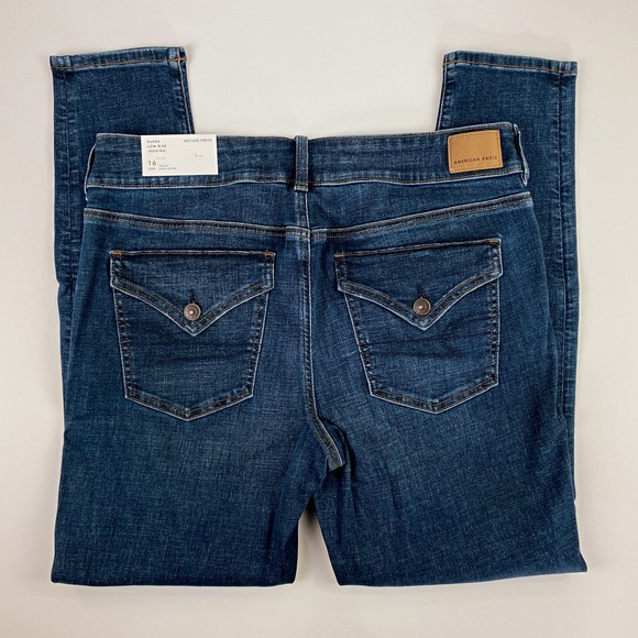 Y2K 00s 90s Low Rise Jeggings Dark Blue Skinny Jeans 16 Flap Pockets Flattering - Picture 4 of 12